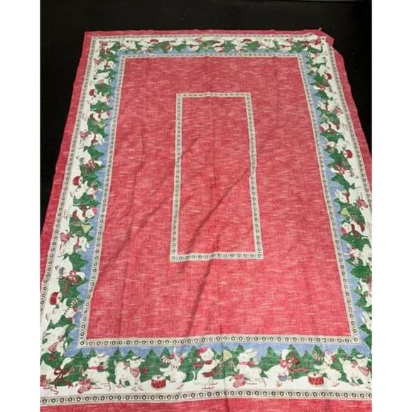 Vintage Sunweave Linen Corporation Holiday Tablecloth Christmas Animals Cats - Picture 7 of 15